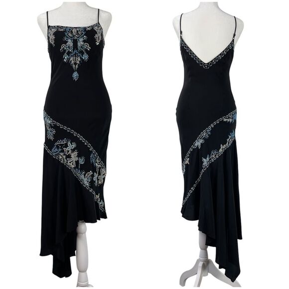 Vintage Cache Y2K Silk Black Beaded‎ Slip Dress Size 2 Fairy Whimsigoth 90's - Picture 1 of 14